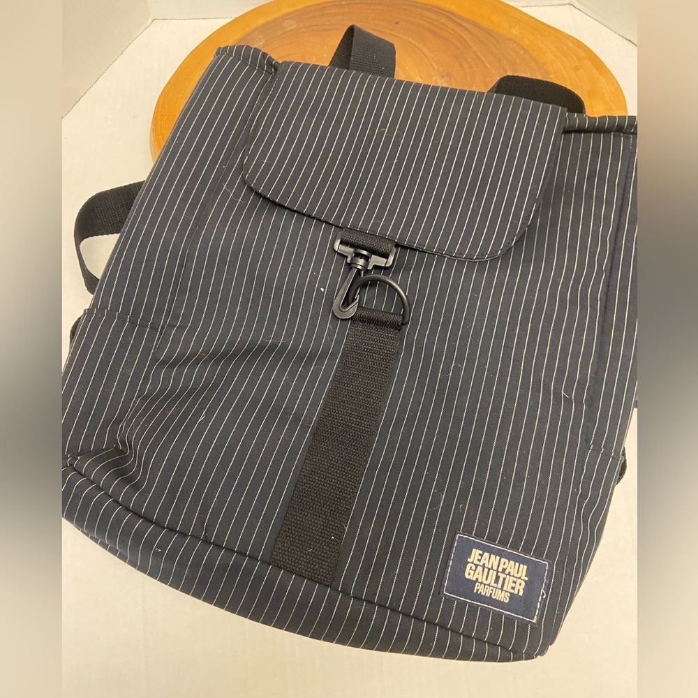 H Jean Paul Gaultier Parfunes Pin Striped Canvas Backpack